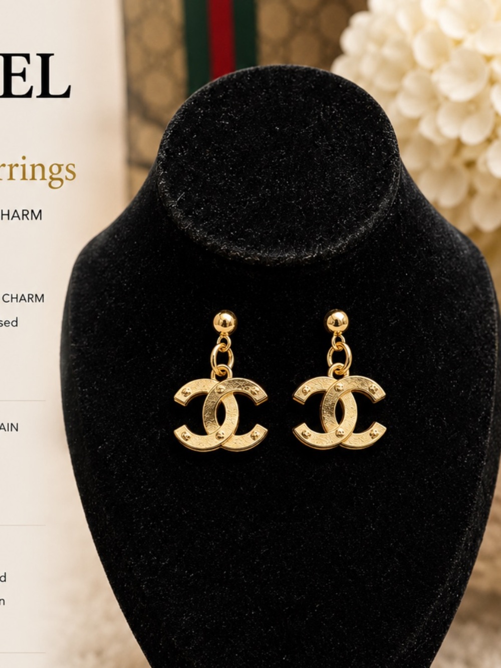 Cc Gold Interlocking CC Drop Earrings